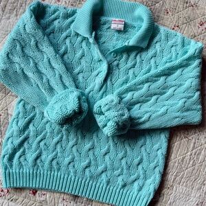 Vintage Aqua Cable Knit Henley Sweater | Cozy Retro Knit | Made in Korea